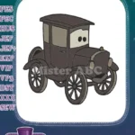 Cute vintage brown car character embroidery designs - Instant Download