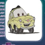 Cheerful smiling yellow vintage car character embroidery designs for kids - Instant Download