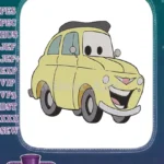 Cute yellow cartoon car embroidery designs for children's apparel - Instant Download