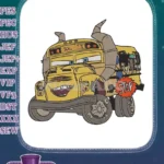 Smiling Yellow Rusty Monster School Bus Cartoon Embroidery Designs - Instant Download