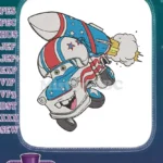 Cartoon patriotic rocket car with stars and stripes embroidery designs - Instant Download