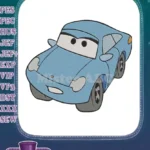 Friendly animated blue car character embroidery designs for kids - Instant Download