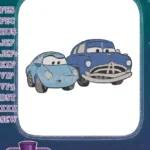 Friendly Blue Animated Car Characters Embroidery Designs for Kids - Instant Download