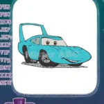 Smiling Light Blue Cartoon Race Car Character Embroidery Designs - Instant Download