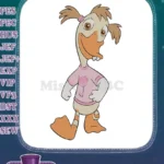 Happy Duckly Ducky pigtails pink shirt cartoon character embroidery designs - Instant Download