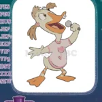 Funny cartoon duck singer with microphone embroidery designs - Instant Download