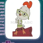 Animated Chicken Little character with green glasses embroidery designs - Instant Download