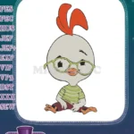 Chicken Little Sitting Green Glasses Striped Shirt Embroidery Designs - Instant Download