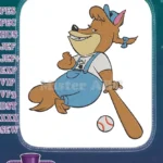 Cartoon fox baseball player embroidery designs for kids sportswear - Instant Download