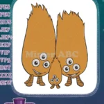 Cute orange furry monster family embroidery designs - Instant Download