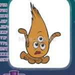 Orange three-eyed surprised flame monster cartoon embroidery designs - Instant Download