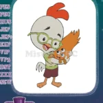 Happy Chicken Little with green glasses hugging cute alien embroidery designs - Instant Download