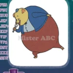 Funny cartoon pig singing with microphone embroidery designs - Instant Download