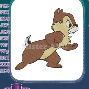 Close-up of an angry or determined Chip from Chip 'n Dale, running forward in a detailed embroidery design.