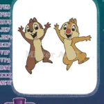 Jumping Chip and Dale cartoon chipmunk embroidery designs - Instant Download