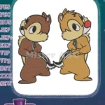 Classic Chip and Dale holding hands friendship embroidery designs - Instant Download