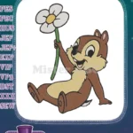 Happy Chipmunk character holding a beautiful daisy flower embroidery designs - Instant Download