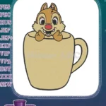 Cute Dale Chipmunk Peeking from Mug Embroidery Designs - Instant Download