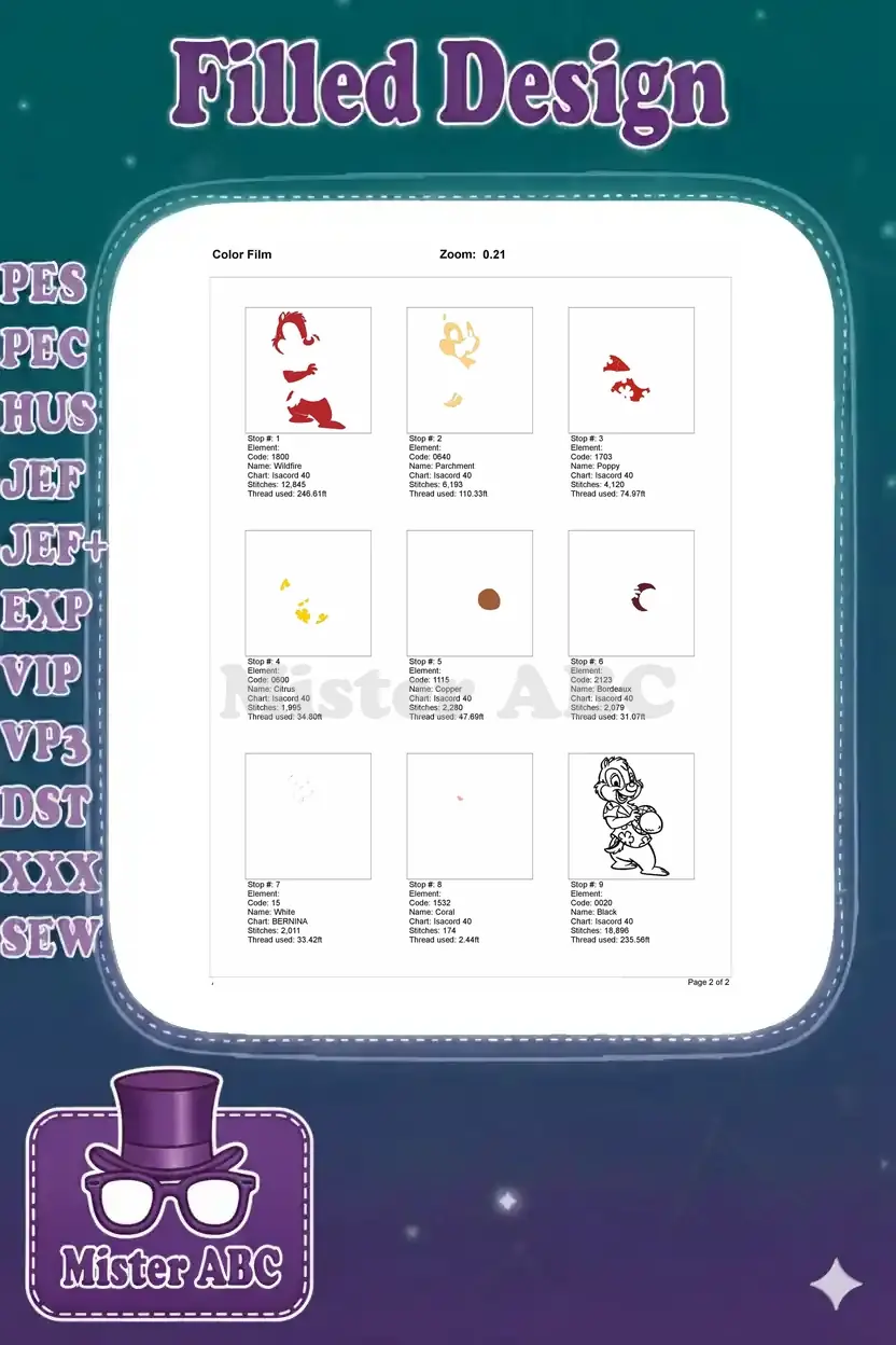 Color Film breakdown of the Dale embroidery design, showing each individual color stop and stitch layer.