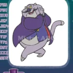 Sly purple cartoon cat with mustache and coat embroidery designs - Instant Download