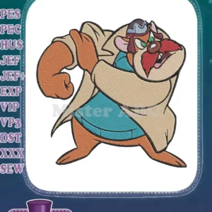 Vibrant embroidery design of Monterey Jack from Chip 'n Dale Rescue Rangers, featuring detailed fill stitches and bold outlines.