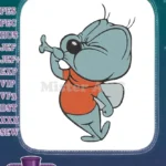 Whimsical blue alien creature playing bone horn embroidery designs - Instant Download