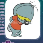 Cute shy blue alien cartoon character embroidery designs - Instant Download