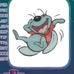 Joyful blue alien creature dancing with big smile embroidery designs - Instant Download