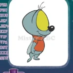 Happy blue mouse cartoon character with orange scarf embroidery designs - Instant Download