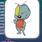 Cute cartoon baby blue creature with orange shirt embroidery designs - Instant Download