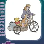 Girl Riding Bicycle with Winnie the Pooh and Friends Embroidery Designs - Instant Download