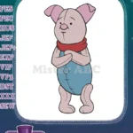 Sweet Piglet red scarf blue overalls cartoon character embroidery designs - Instant Download