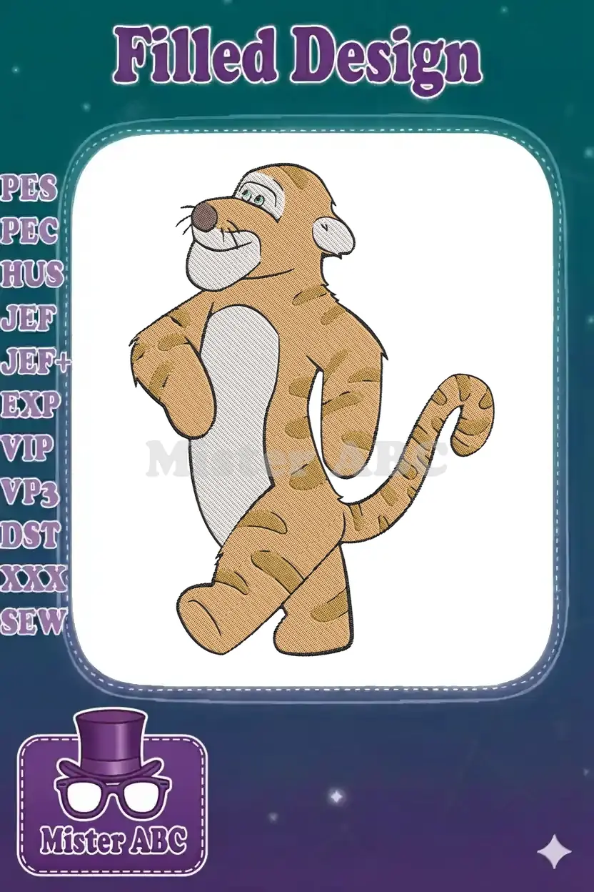 A charming embroidery design of Tigger from Winnie the Pooh, showcasing his iconic smile and playful walking pose.
