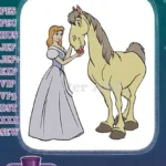 Cinderella Princess feeding apple to horse embroidery designs - Instant Download