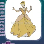 Elegant Cinderella Princess Yellow Ball Gown Embroidery Designs - Instant Download