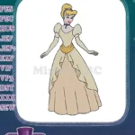 Enchanting Cinderella Princess Pale Yellow Ball Gown Embroidery Designs - Instant Download