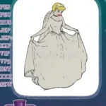 Classic Cinderella Princess Wedding Dress with Veil Embroidery Designs - Instant Download