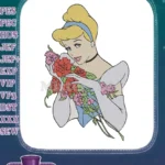 Elegant Cinderella with red and pink roses floral embroidery designs - Instant Download
