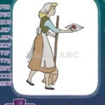 Cinderella scullery maid with broom and royal invitation embroidery designs - Instant Download