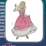 Beautiful blonde princess Cinderella waving in pink ball gown embroidery designs - Instant Download