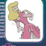 Happy Blonde Princess in Pink Dress Embroidery Designs - Instant Download