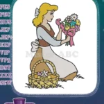 Lovely Cinderella with flower basket and bouquet embroidery designs - Instant Download