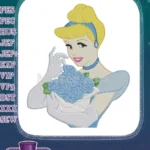 Cinderella princess holding blue flower bouquet embroidery designs - Instant Download