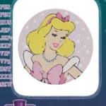 Lovely blonde princess with pink bow and pearl necklace embroidery designs - Instant Download