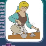 Cinderella Maid Pouring Tea Classic Cartoon Embroidery Designs - Instant Download