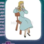 Sweet Cinderella princess brushing her long blonde hair embroidery designs - Instant Download