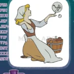 Cinderella maid doing laundry with magical Gus Gus bubble embroidery designs - Instant Download