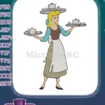 Cinderella servant carrying teapots embroidery designs for fairytales - Instant Download
