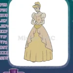 Classic Cinderella Princess in Elegant Pink Ball Gown Embroidery Designs - Instant Download