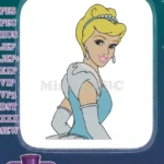 Charming Cinderella Princess with Blue Gown and Gloves Embroidery Designs - Instant Download